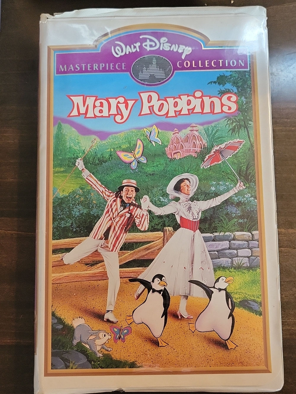 Disney Mary Poppins VHS Artwork in White, Red, Green, Blue